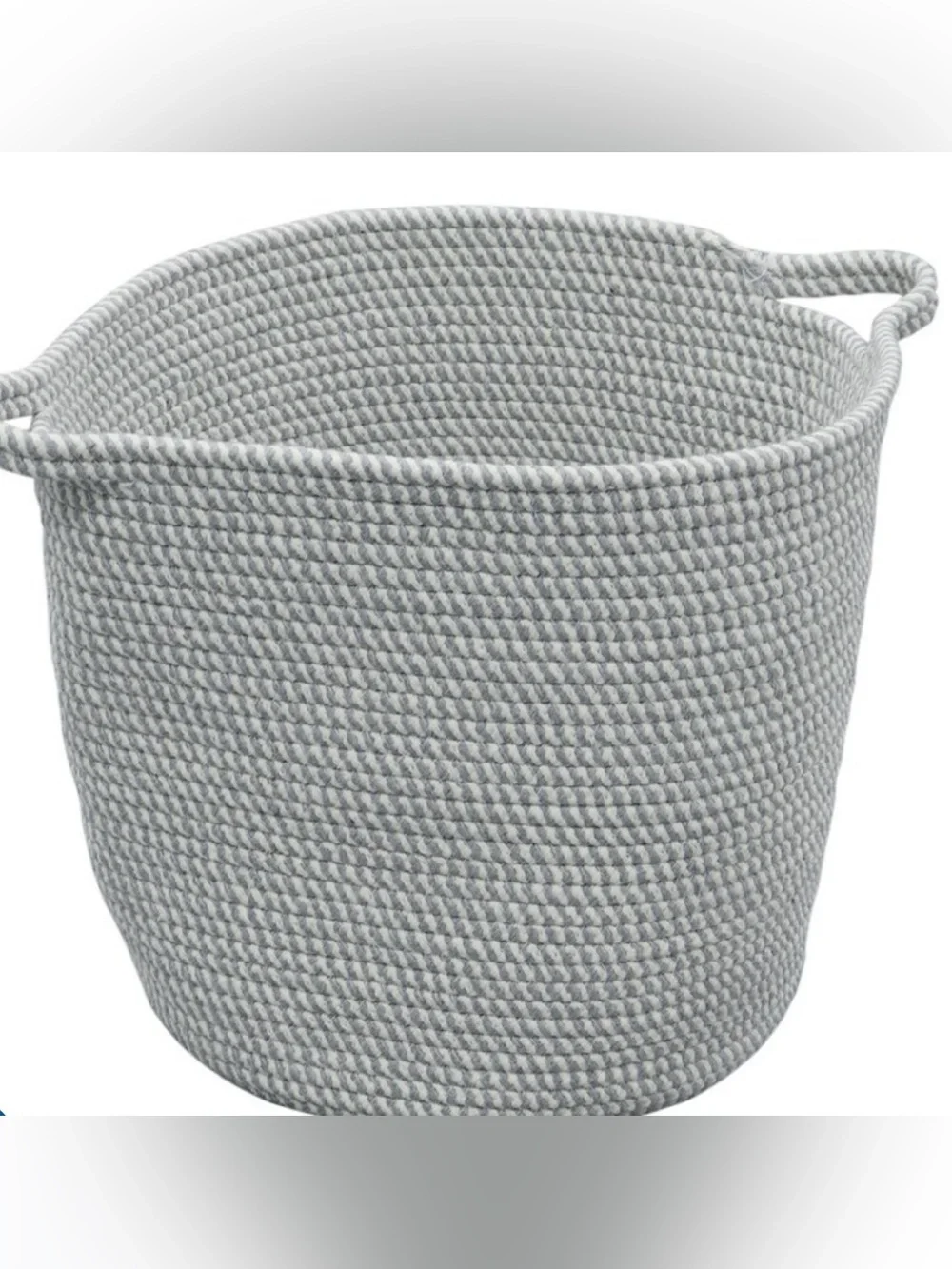 Edison Collection Light Gray / White Woven Cotton Storage Basket with Handles